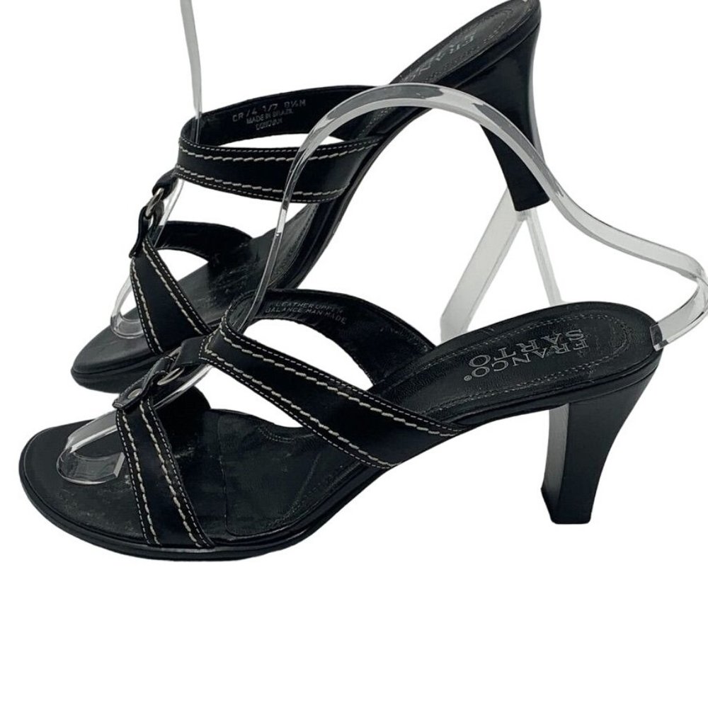 Franco Sarto Womens Black Leather Heels Sandals Mules Size 8.5B